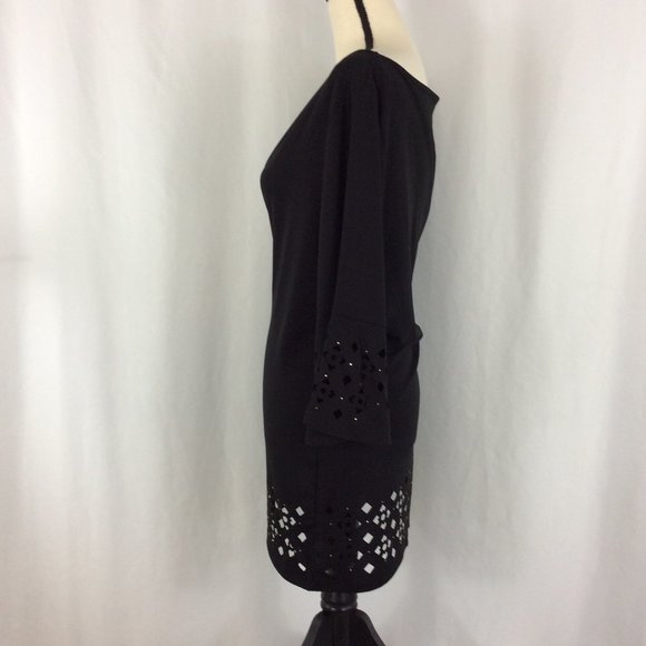Belldini Black Laser Cut Out Blouse 208A - Picture 2 of 6